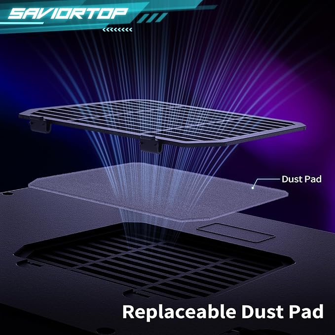 Brook Saviortop Gaming Laptop Cooling Pad – High-Speed 3500 RPM Laptop Cooler with Turbo Fan RGB Cooling Stand for 10-19 Inch Laptops Touch Control USB-C Hub Adjustable Height Quiet Cooling Fan
