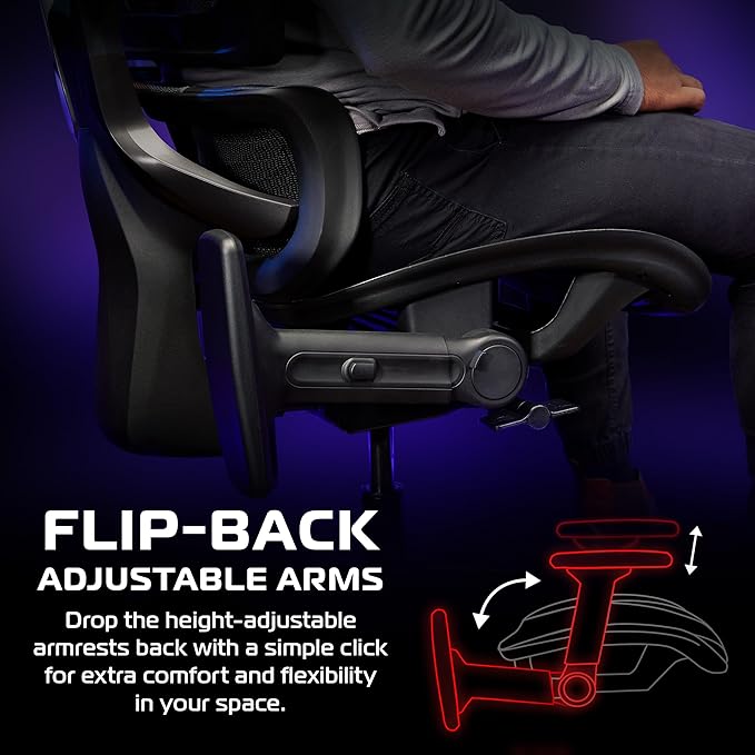 Respawn Specter Ergonomic Office Chair with Lumbar Support Headrest Adjustable Arms - Comfy Breathable Mesh Computer Desk Seat for Home Office High Back Reclining Gaming Chairs for Adults - Black