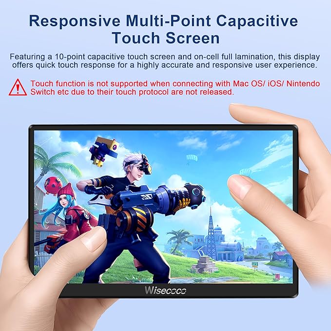 7 inch Portable Monitor Touchscreen IPS 1080P 1920x1080 120Hz Mini LCD Display Second Screen USB C HDMI Ultra Thin for Raspberry Pi 5/4 Switch PS5 Xbox Laptop PC