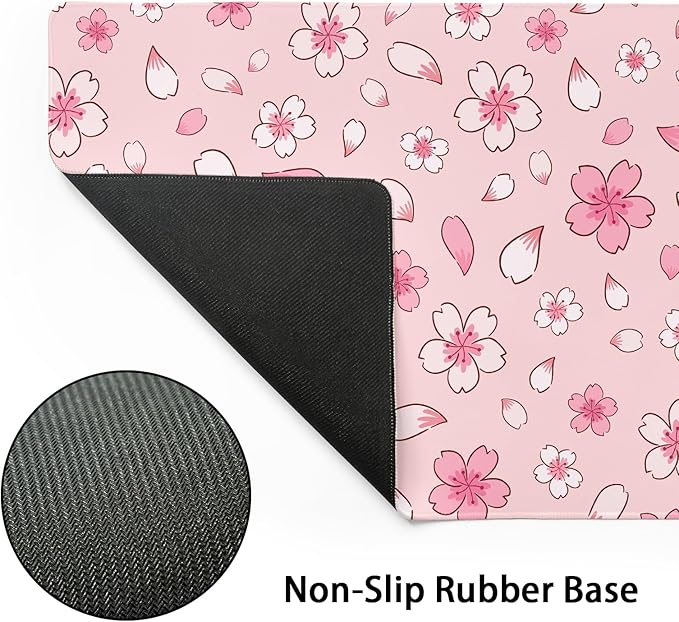 Pink Cherry Blossom Gaming Mouse Pad Extended 3XL Cute Anime Aesthetics Floral Kawaii Flower Large Mousepad Non-Slip Rubber Base Stitched Edge Long Keyboard Desk Mat for Computer47.2x23.6 In120x60cm