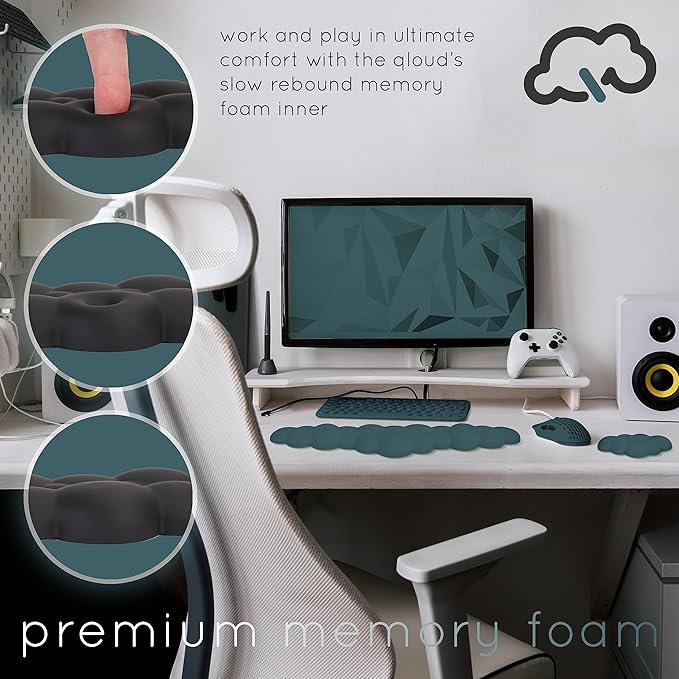 Qloud Cloud Wrist Rest Keyboard Wrist Rest for Computer Keyboard Pad Cloud Keyboard Wrist Rest Wrist Pad for Keyboard Memory Foam Non Slip Base Comes with Mouse Pad - Dark Teal