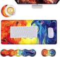 Mouse PadLarge Desk Mat Set 4in1 XL Mousepad + Keyboard Wrist Rest+Mouse Wrist Rest+Coaster with Ergonomic Desk Pad for Home Office Table Computer Cover -Rainbow Lions Abstract