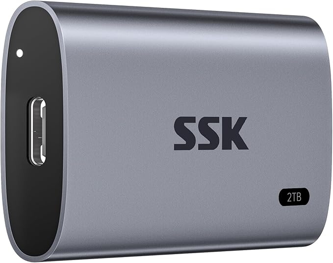 SSK 2TB SSD External Hard Drive Portable SSD Up to 550MB/s Fast Solid State Drives External Drive USB 3.2 Gen2 SSD for iPhone 15/Pro Windows Mac Android with LED Light Trim SMART Supported