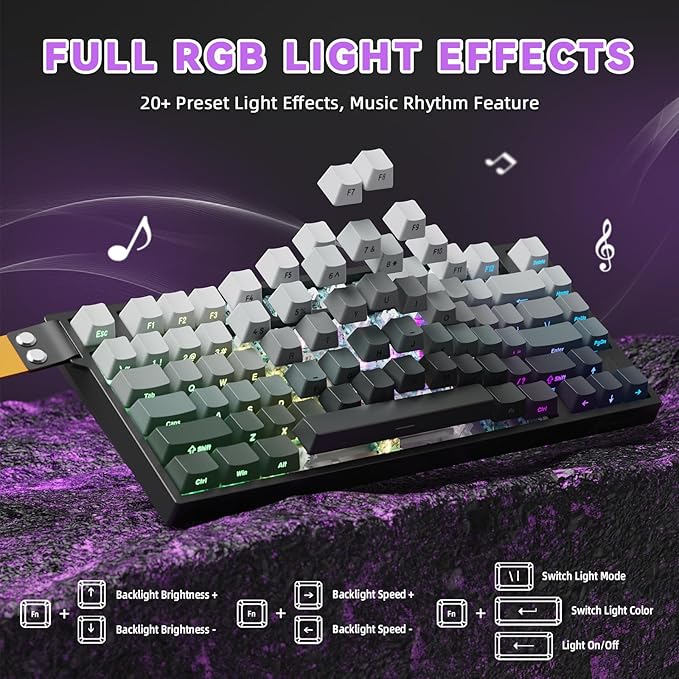 ATTACK SHARK R82HE Rapid Trigger Wired Mechanical Gaming Keyboard TKL NKRO RGB with 8K Polling0.005mm Accuracy256K Scan Rate5 Layer Sound DampedHall Effect Magnetic Switch for PC Mac(Moonlight)