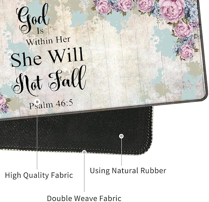 4 in 1 Mouse Pad Combo Large Gaming Mouse Pad + Keyboard Wrist Support + Mouse Wrist Rest + Coaster Table Pad with Stitched Edge Memory Foam Ergonomic Wrist Pad Set Psalm 46:5 Floral