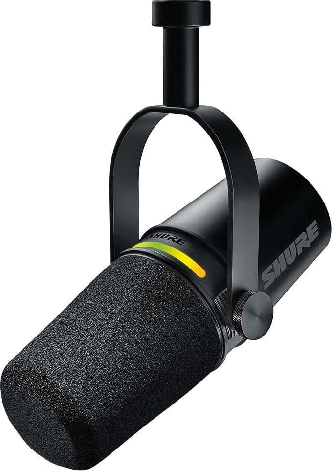 Shure MV7+ Podcast Dynamic Microphone – OBS Certified Enhanced Audio LED Panel USB-C &amp XLR Outputs Auto Level Mode Digital Pop Filter Reverb Effects – for Podcasting Streaming Recording B