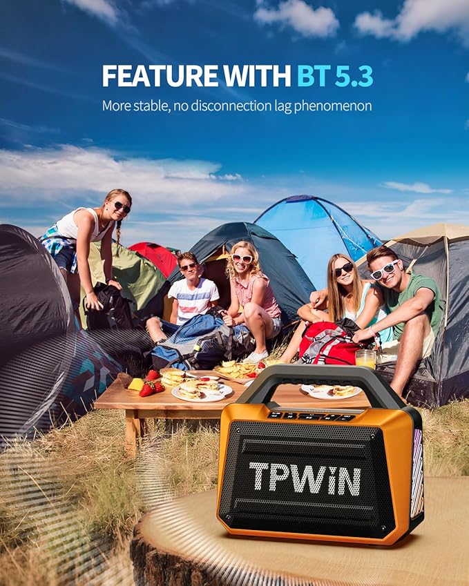 Bluetooth Speaker - 80W Loud Rugged Outdoor Speakers IPX6 Waterproof 20H Playtime Deep Bass Lightshow TWS BT 5.3 Wireless Portable for Travel Hiking Camping Beach Pool - Orange