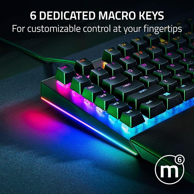 Razer BlackWidow V4 Mechanical Gaming Keyboard: Yellow Switches Linear &amp Silent - Chroma RGB - 6 Macro Keys - Magnetic Wrist Rest - Doubleshot ABS Keycaps - Roller &amp Media Keys - Snap Tap