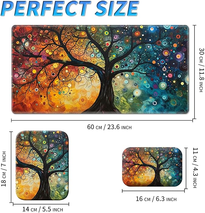 Wrist Rest Pad Small Mouse Pad and Office Desk Mat Set 3 in 1 Desk Pad 11.8 x 23.6+Mousepad +Mouse Wrist Rest with Ergonomic Design Non-Slip for Home Gaming Computer Starry Trees