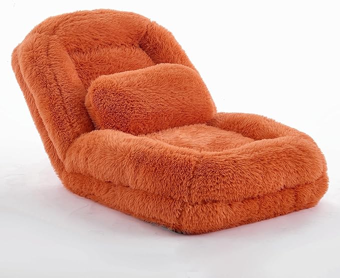 Floor Chair with Back Support Human Dog Bed with 5 Adjustable Position Convertible Lazy Floor Lounger Comfy Gaming Chair Plush Folding Sofa Bed for Adult Living Room Bedroom Orange