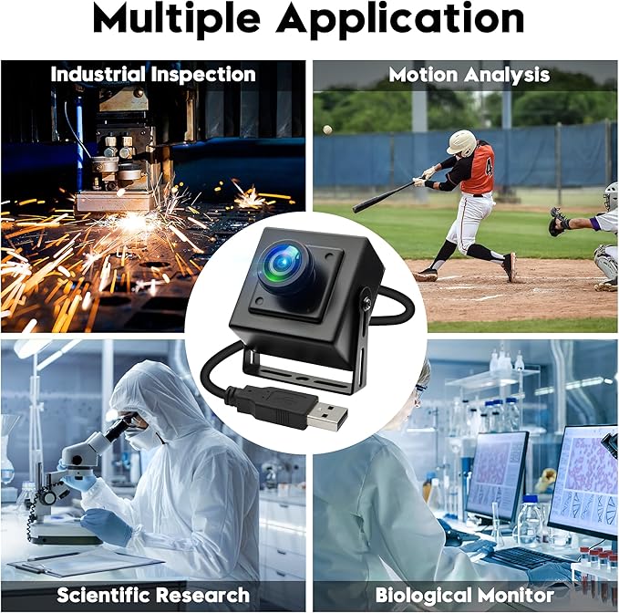 120fps USB Camera 12Megapixel High Speed Starlight Lightburn Low Illumination Slow Motion 4K Webcam with 185Degree Fisheye Wide Angle Lens Plug and Play for Inspection Microscope 3D Printer