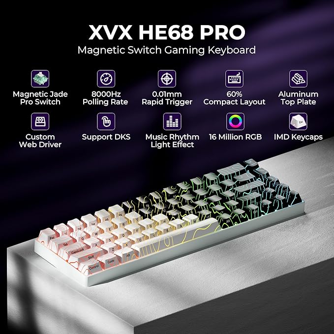 x XVX HE68 Pro Rapid Trigger Keyboard 60% PercentHall Effect Keyboard with Gateron Magnetic Jade Pro SwitchCNC Aluminum Frame Topographic Custom Mechanical Key Board for PC/Laptop/Xbox/PS4/PS5