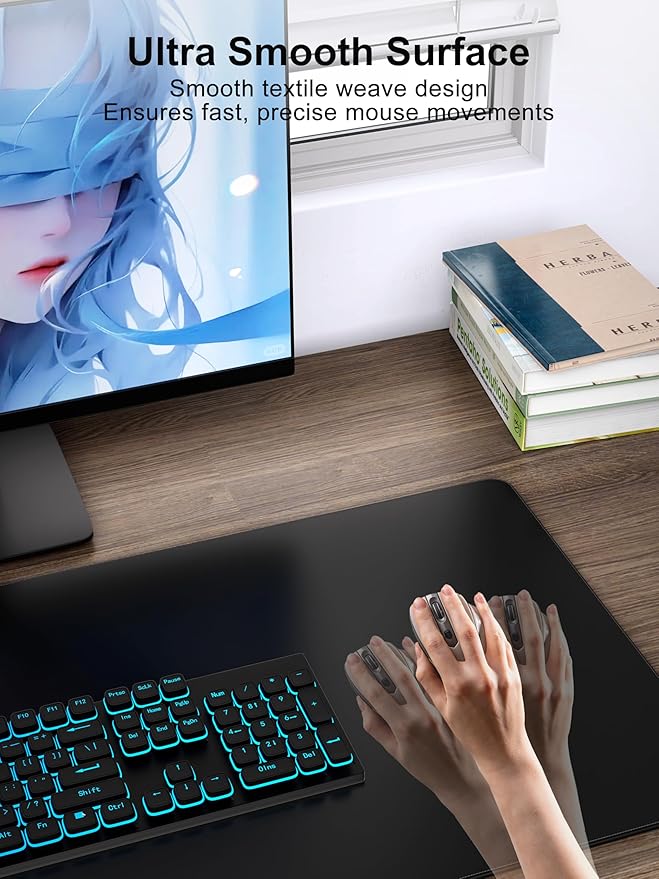 TopMade Mouse Pad with 15W Fast Wireless Charging 35.43x15.75 XXXL Large Gaming Mousepad Waterproof Desk Pad Classic Black Computer Desk Mat(Includes 20W PD Power Adapter &amp 6.56ft Woven Cable