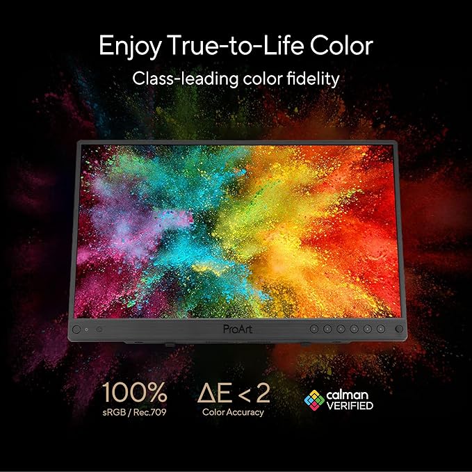 ASUS ProArt Display 15.6” 4K HDR SDI Professional Monitor (PA16USV) – UHD (3840 x 2160) IPS HDR-10 100% sRGB/Rec.709 ΔE&lt2 Calman Verified 12G-SDI HDMI USB-C 3 yr Warranty