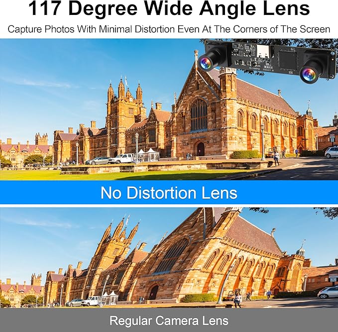 MMlove USB Stereo Camera Synchronous Dual Lens 1080P 60FPS Camera Module 4MP 3D Webcam 117° Wide Angle View Lightburn Webcam USB2.0 Plug &amp Play for VR Face Recognition StreamingPC/Laptop/Raspberr