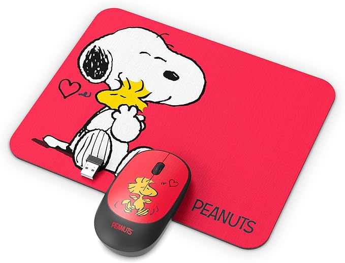 SOAR Peanuts Mouse &amp Mouse Pad Combo Red- Hug