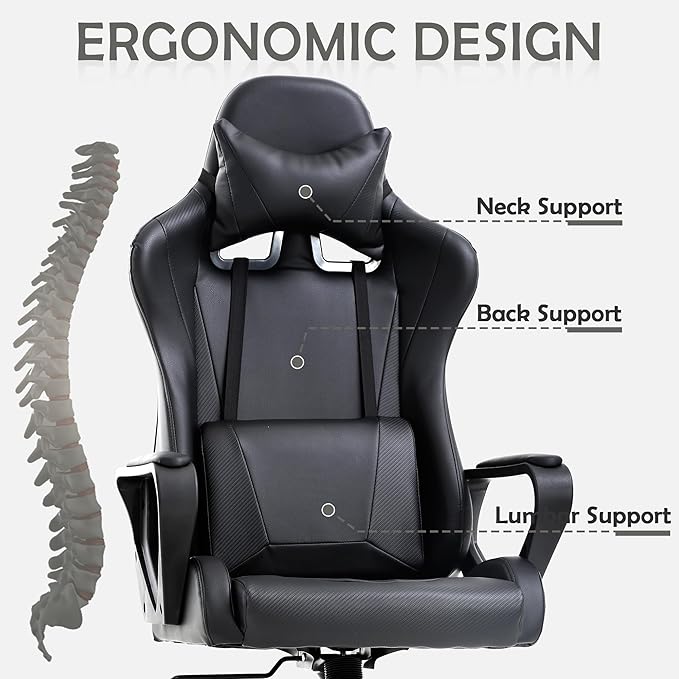 Gaming Chair High Back PU Leather Gaming Chairs Computer Chair with Armrest Headrest and Lumbar Support for Kids Teen Adults Men Women Height Adjustable Gamer Chair Computer Chairs for Adults