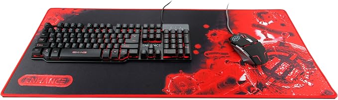 ENHANCE Extended Large Gaming Mouse Pad - XL Mouse Mat (31.5 x 13.75) Anti-Fray Stitching for Professional eSports with Low-Friction Tracking Surface and Non-Slip Backing - Red