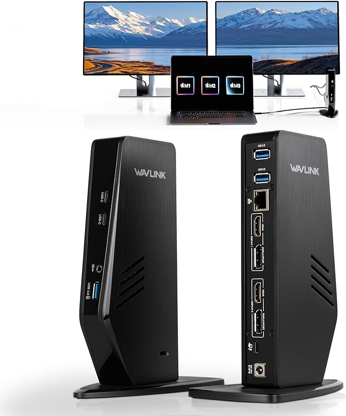 WAVLINK USB 3.0 and USB-C Universal Laptop Docking Station with 65W Dual Monitor Docking Station for Windows or Mac 4K HDMI (2 HDMI2 Display Ports3 USB-A 2 USB-C Ethernet Audio&ampMic)
