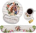 Keyboard Wrist Rest + Mouse Pad Wrist Support Set with Coasters Non-Slip PU Base Ergonomic Mousepad for Home Office Working Studying Easy Typing &amp Pain Relief Horse Theme Horses Make Life Bette