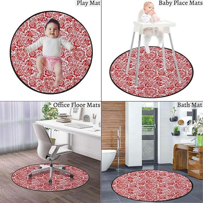 Vermilion White Round mat Office Chair Mat Hardwood Floor mat Round Chair Cushion for Office and Home Decoration Chair Cushion Classic Silhouette Forest Springtime Diameter 55 in