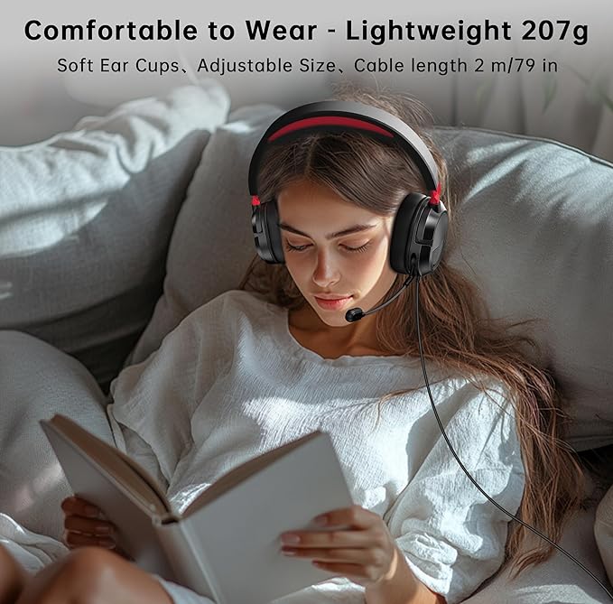 Gaming Headset for PC、PS5、PS4、Xbox Series X、Xbox Series S/One、Tablet. 207g Headset with Clear Mic for Work 𝟐𝟎𝟐𝟔 𝐔𝐩𝐠𝐫𝐚𝐝𝐞 Gaming Headphones with 3.5mm Splitter、360° Mic.79in Cable.Gamer Gifts