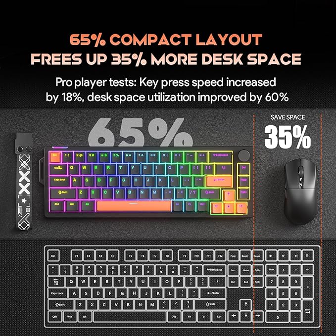 68% Wired Gaming Keyboard with Volume Knob RGB Backlit Mechanical Keyboard Gasket Mount with PBT Keycaps8000 Hz Polling Rate Hall Effect Cream Switches Hot-Swap for FPS Games (Black+Orange)