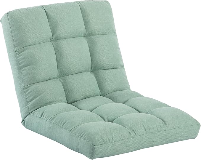 Folding Floor Chair with Back Support Adjust Lay Flat Recliner Oversized Lounge Wide Lazy Boy Gaming Ergonomic Single Sofa Seat for Living Room Bedroom(Green)