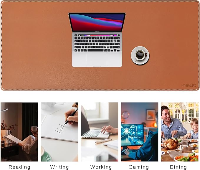 Mydours Cork &amp PU Leather Desk Mat 48 x 20 Large Gaming Mouse Pad XXXL Dual-Sided Portable Desk Pad Blotter Keyboard Computer Desktop Protector for Office Home (Brown)