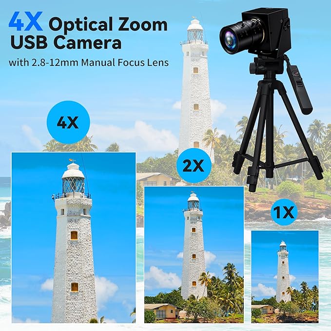 MMlove 1200P USB Camera 4X Optical Zoom Webcam with 2.8-12mm Manual Lens90fps Global Shutter High Speed CameraPlug and Playfor Windows/Mac/Linux/Android Conferencing/Streaming