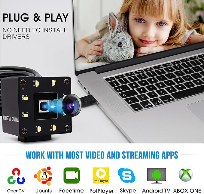 USB Camera 16MP Webcam Autofocus 68Degree Lens with Day and Night Vision Metal Case4K PC Camera UVC Plug and Play for Industrial Machine Video Webcam on ComputersJetson NanoRaspberry Pi