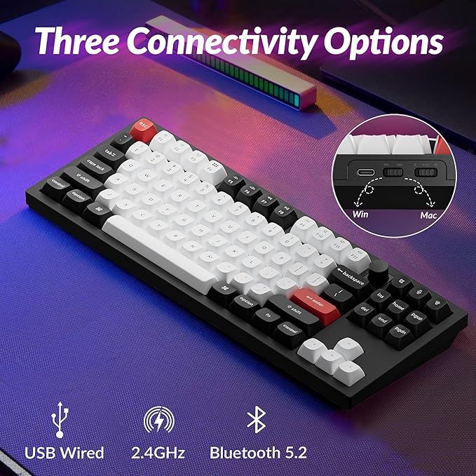 Keychron Q3 HE Wireless Custom Mechanical Keyboard 2.4 GHz/Bluetooth/Wired QMK Rapid Trigger 80% TKL Hot-Swappable Programmable RGB Gateron Double-Rail Magnetic Switches for Mac Windows Carbon Black