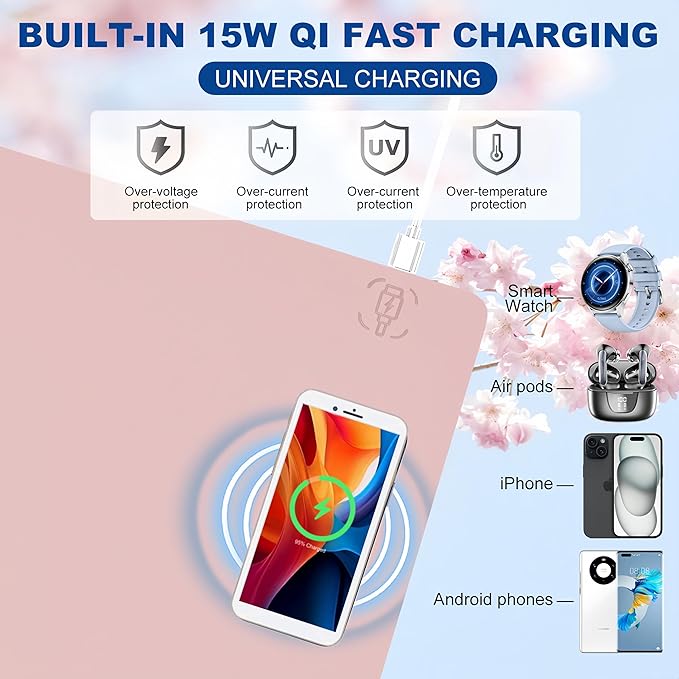 Desk Mat with Wireless Charging Pink Mouse Pad with Wireless Charger Desk Pad Matt for Desktop Mousepad Gaming Large Mouse Pad Leather Compute for Keyboard and Mouse 32 x 16