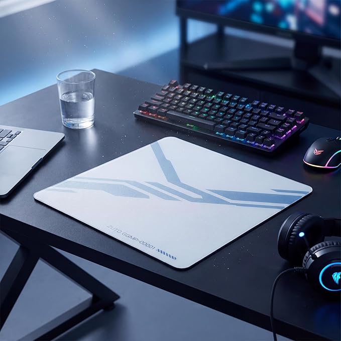 Glass Gaming Mouse Pad Micro-Etched SurfaceTempered Glass Ultra-Smooth Finish Anti-Slip Honeycomb Base 13.8 x 11.8 Inches (Zero Interface)