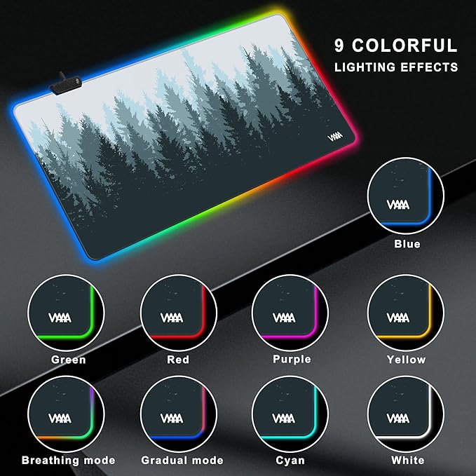 Vyaaa Extended Mouse Pad 39.3 x 19.7 RGB Desk Mat Extra Large Desk pad with Non-Slip Rubber Base Keyboard Mouse Pad Suitable for Home Gaming Office(Forest)