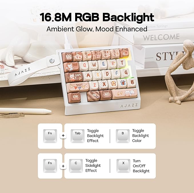 MechLands AJAZZ AK029 One Handed Gaming Keyboard 8Khz Polling 29 Keys Rapid Fast Wired Keyboard SOCD &amp DKS Magnetic Switch Adjustable Actuation RGB Backlits Aluminum Plate (White Brown)