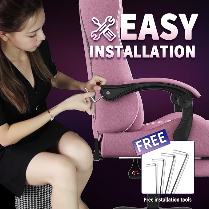SITMOD Fabric Gaming Chair with Footrest-Breathable Computer Chair with Headrest &amp Lumbar PillowBig and Tall Ergonomic Gamer Chair for Heavy Adults22.44 Deep Seat Gaming Chairs for Adults(Pink)