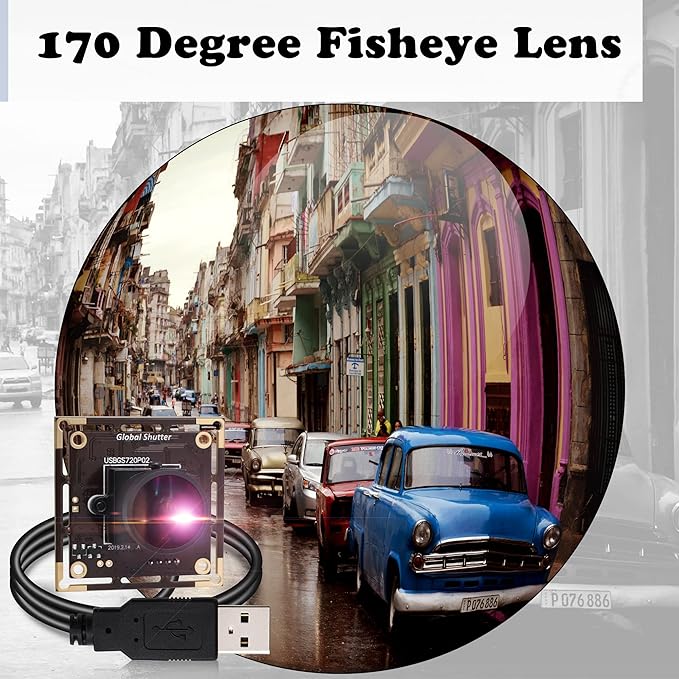 60fps Global Shutter USB Camera Module with 170° Fisheye LensHigh Speed 720P Aptina AR0144 Camera for Industrial Applications with Jetson NanoLaptopRaspberry Pi