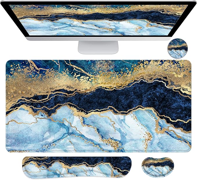LATEEFAH Large Mouse Pad and Keyboard Wrist Rest Desk Pad for Keyboard and Mouse Extended Gaming Mouse Pad with Wrist Support Waterproof Non-Slip Desk Mouse Mat for Office Home