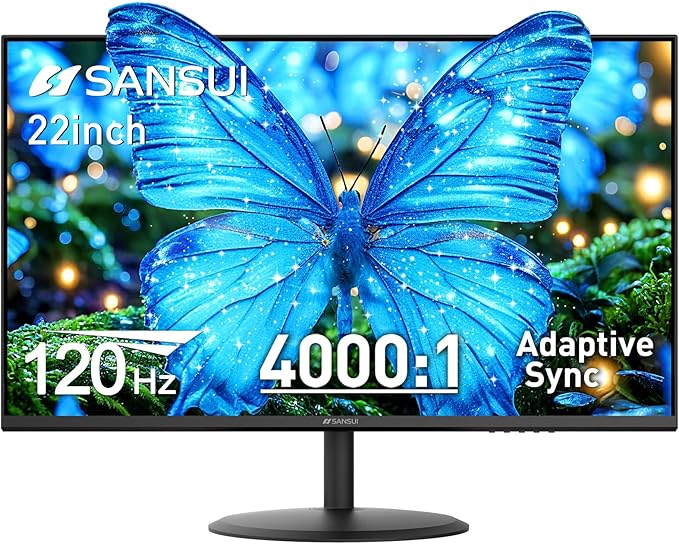 SANSUI 22 Inch 120Hz Monitor FHD Computer Monitor 4000:1 Contrast Ratio with Adaptive Sync HDR 100% sRGB HDMI x 2 VESA Mount Eye Care for Home/Office (ES-22X3AH One HDMI Cable Included).