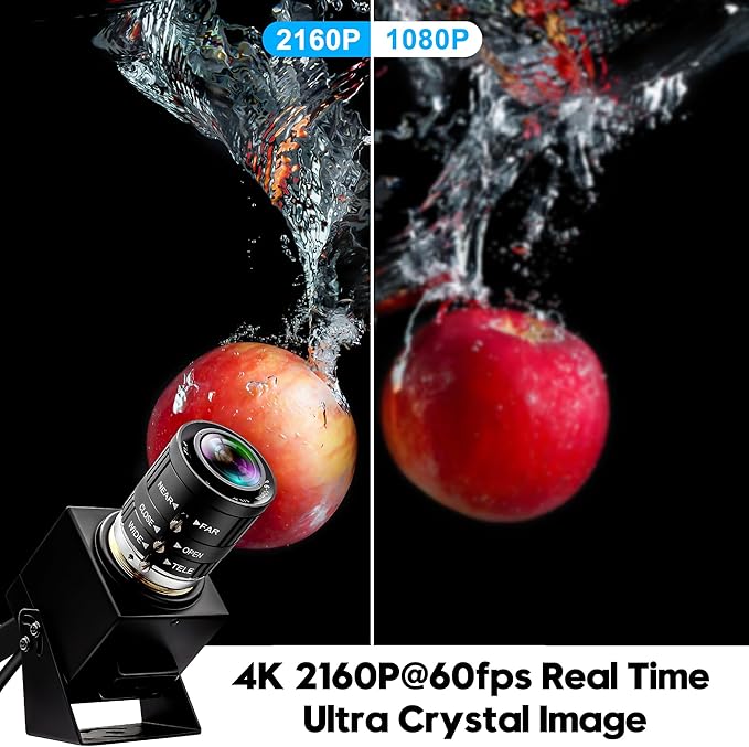 4K 60fps High Speed Camera USB3.0 &amp HDMI Dual Simultaneous Output 3X Manual CS-Mount Varifocal Lens with 2X Digital Zoom H.264 Security Camera for Computers TVs Projectors Video Conferences