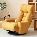Swivel Gaming Floor Chair with Phone Holder &amp Arm Comfy Reading Chair with Side Pocket for Adults Upholstered Floor Chair with Adjustable Back for Bedroom Living Room (Yellow)