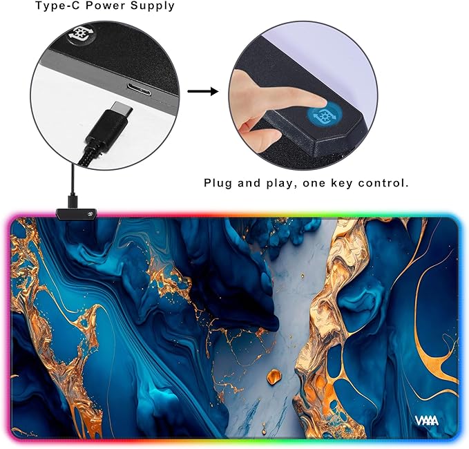 Vyaaa 39.3“ x 19.7”Gaming Large Mouse Pad for Keyboard and Mouse LED Mouse Mat Non-Slip Rubber Base Computer Desk mat Suitable for Lapto Computer Work Gaming(Marble)