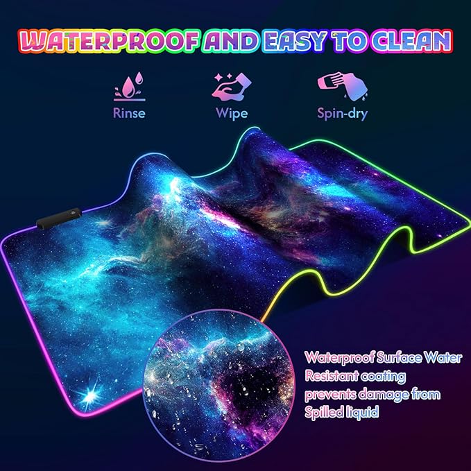 ToLuLu RGB Mouse Pad Gaming Large LED Mouse Pad with 14 Lights Modes 35.4 x 15.7 inches XXL Desk Mat for Keyboard and Mouse Extended Desk Pad Mat PC Gaming Mousepad Accessories（Blue Purple Galaxy
