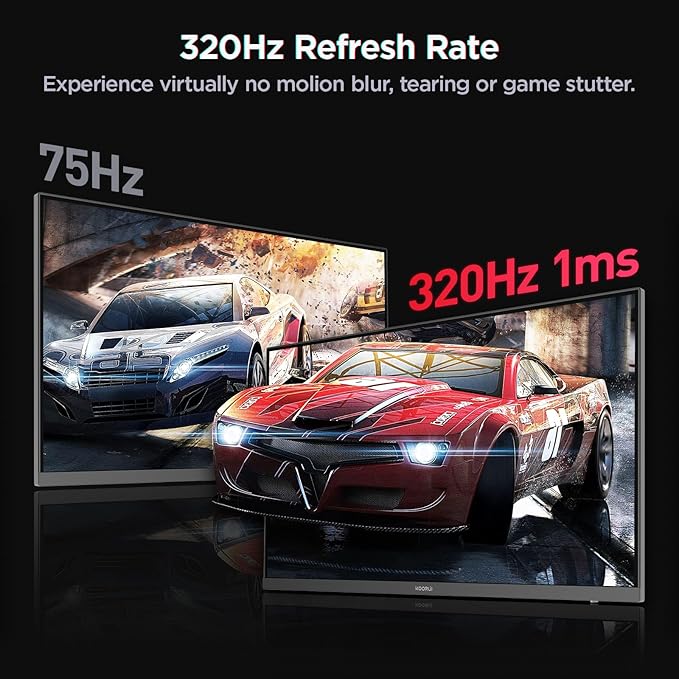 KOORUI 27 Inch Gaming Monitor 1440p 320Hz Fast IPS PC Monitor 1ms HDR400 98% DCI-P3 PIP/PBP Mode Adaptive Sync Compatible Ergonomic Stand HDMI 2.1 &amp DisplayPort 1.4 VESA Mountable G2721E
