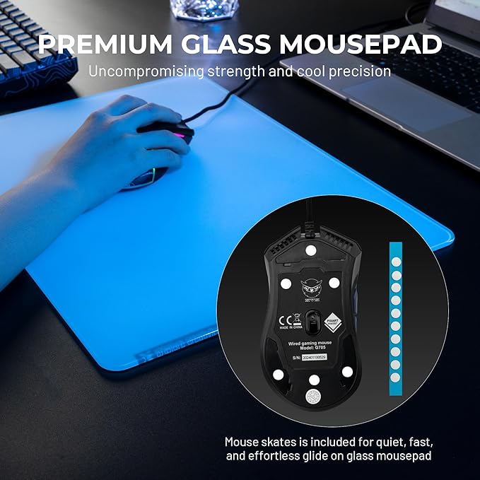 XVX White Glass Mouse Pad 4.0 Hard Mousepad for GamingUltra-Smooth Micro-Etched Surface with Non-Slip Rubber Base(410mm*310mm)