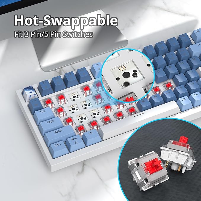 Guffercty kred 75% Percent Blue Keyboard Gasket Mount with Knob Hot-swappable RGB Wired Mechanical Gaming Keyboard Programmable for Mac/Win (82 Sea Fog Blue)