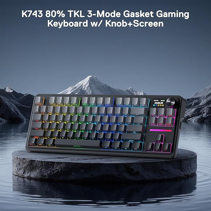 Redragon K743 PRO GB 80% Gasket RGB Gaming Keyboard w/Hype 1.14’’ TFT Screen &amp Knob 84 Keys Mechanical Keyboard 5-Layer Noise Dampening Hot-Swap South-Facing RGB Socket Gradient PBT Keycaps