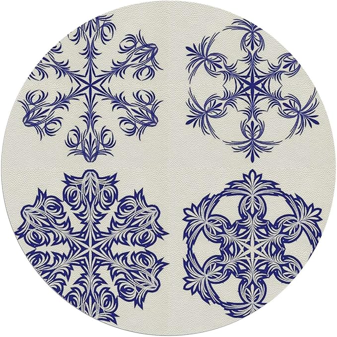 Navy Blue White PU Leather Round Area Rug Swivel Chair Mats for Hardwood Floor Old Fashioned Motifs Floor Protector Office Chair Mat Gaming Chair Mat Blue and White Diameter 39.4 in