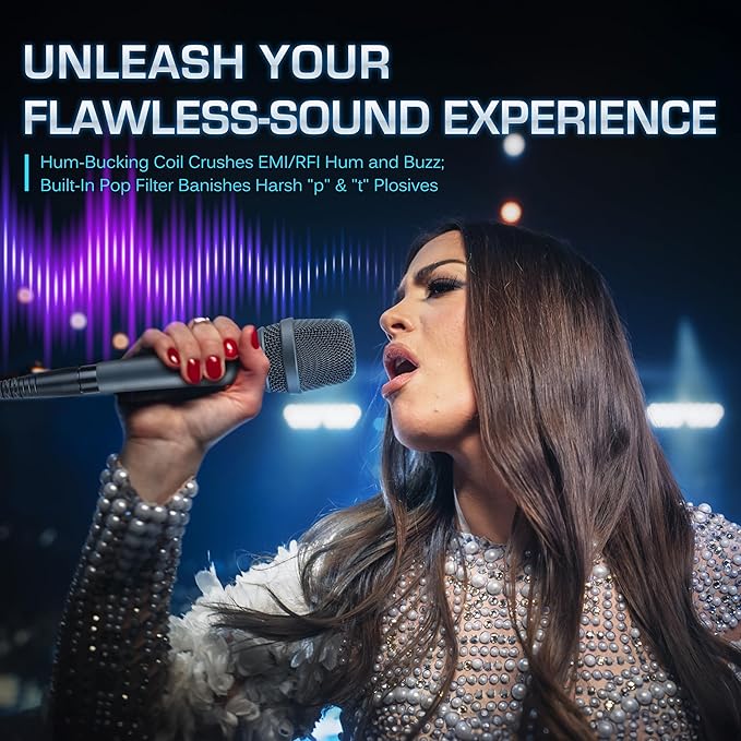 CAROL AC-900 XLR Wired Vocal Microphone – Dynamic Supercardioid Mic with Dual-Engine AHNC Noise Cancelling Tech for Singing Karaoke Stage &amp Studio Includes Mic Clip &amp 14.8ft XLR Cable - Gra